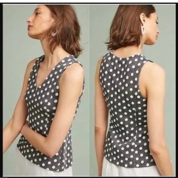 Tops - Maeve Anthropologies Black and White Polka Dot Sleeveless Top